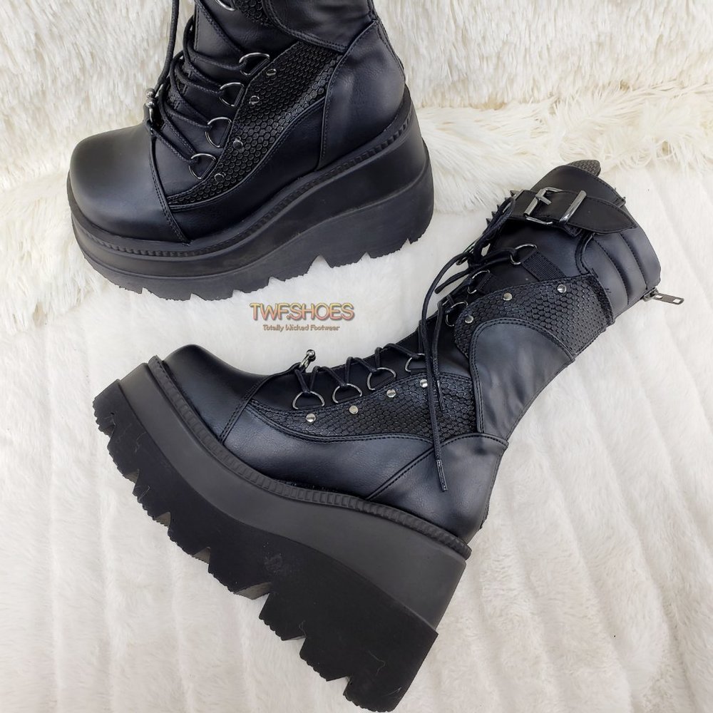 Goth Platform Mid Calf Punk Boots Demonia - Picture 3 of 11